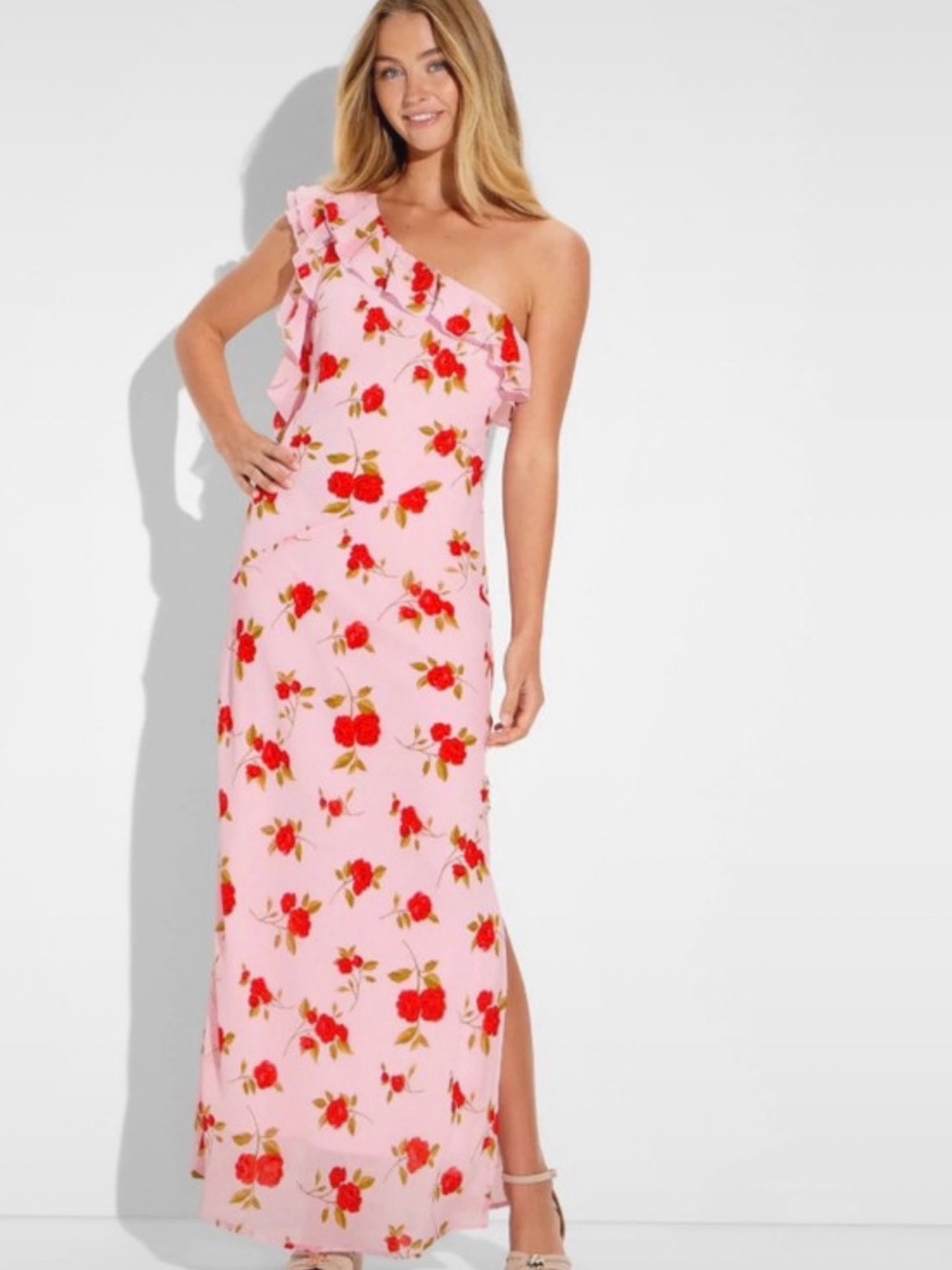 wild fable One-Shoulder Pink Floral Maxi Dress
